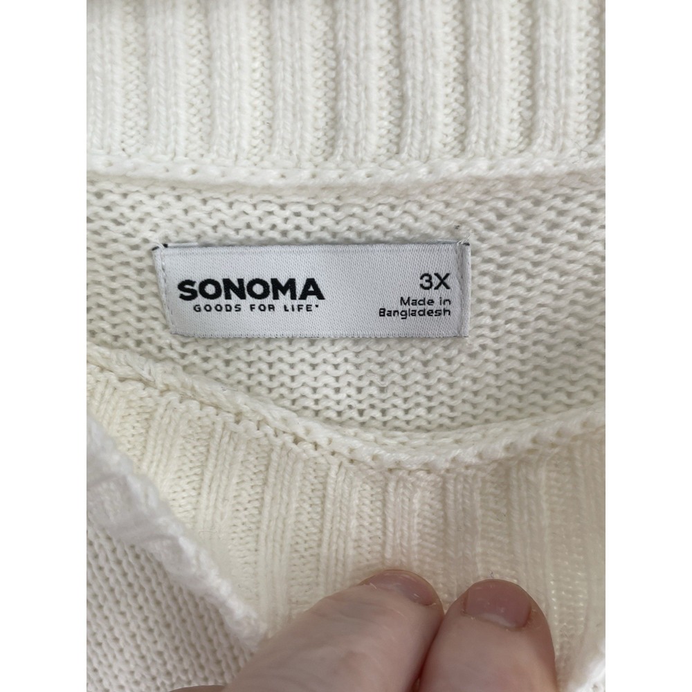 NWT Sonoma Womens 3X Sweater Ivory Black Striped Side Slit Crewneck Pullover - Picture 7 of 14
